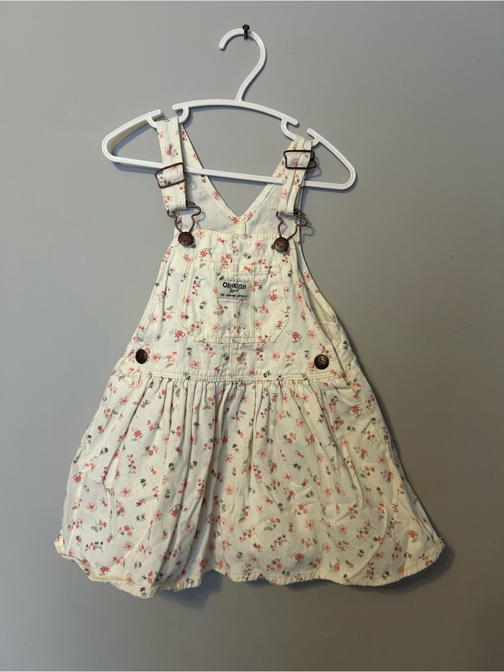 OshKosh B'gosh Cream Overall Dress with Pink Floral Print